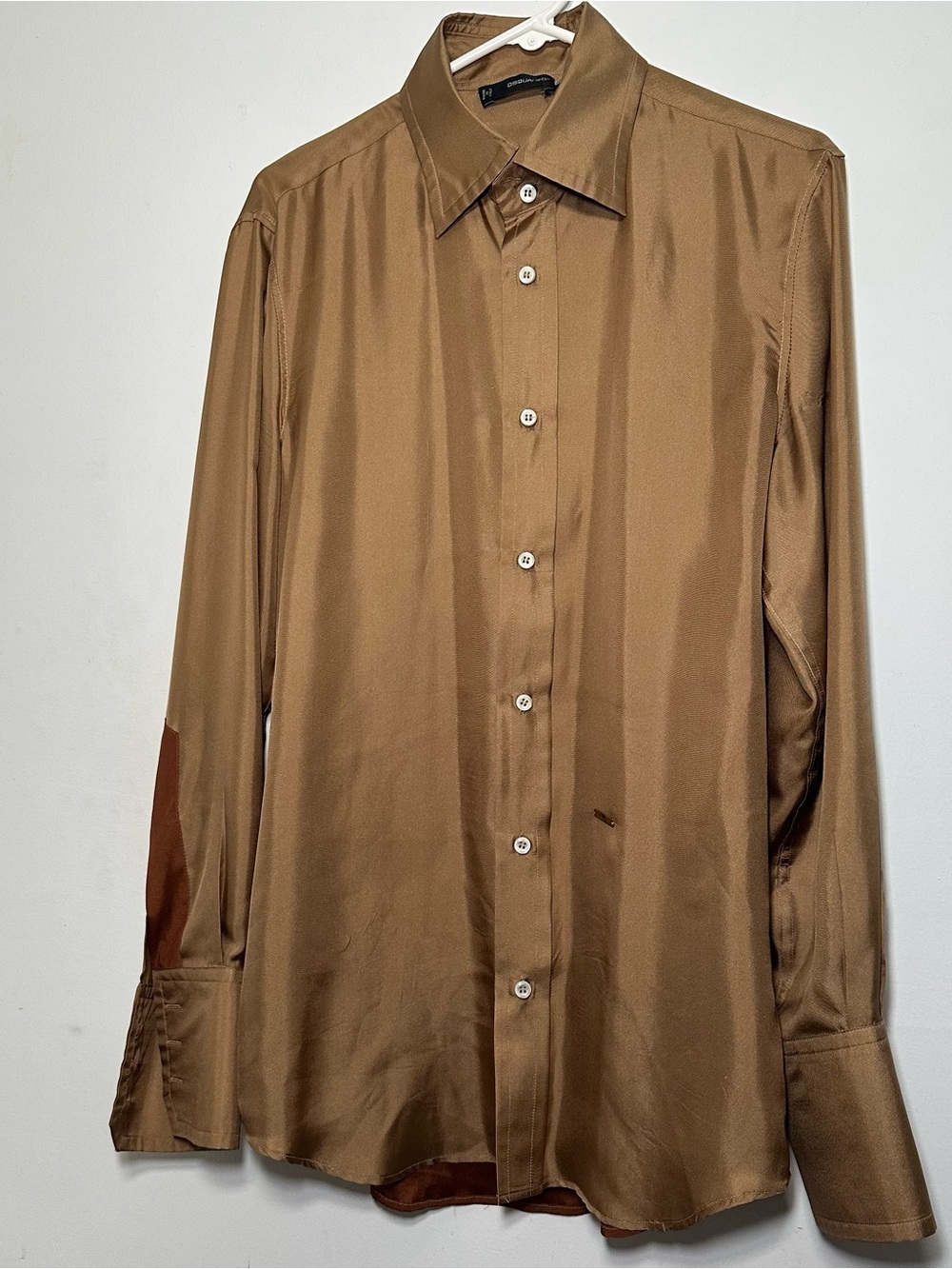 Dsquared2 Satin Feel Colorblock Button Front Shirt Men’s Size 50 Italy Bronze - Picture 5 of 16